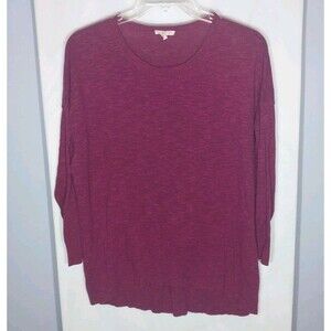 Eileen Fisher Sweater L Dark Plum Organic Linen & Cotton High Low Quiet Luxury